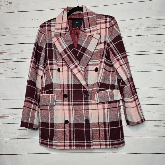 7 for all Mankind Plaid Double Breasted Pea Coat - Picture 1 of 16
